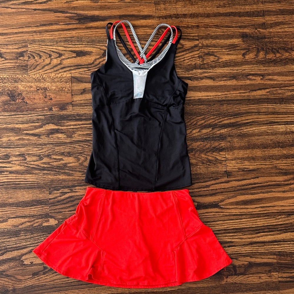 Lucky in love Black and Red tennis Athletic Tank and Skirt Set